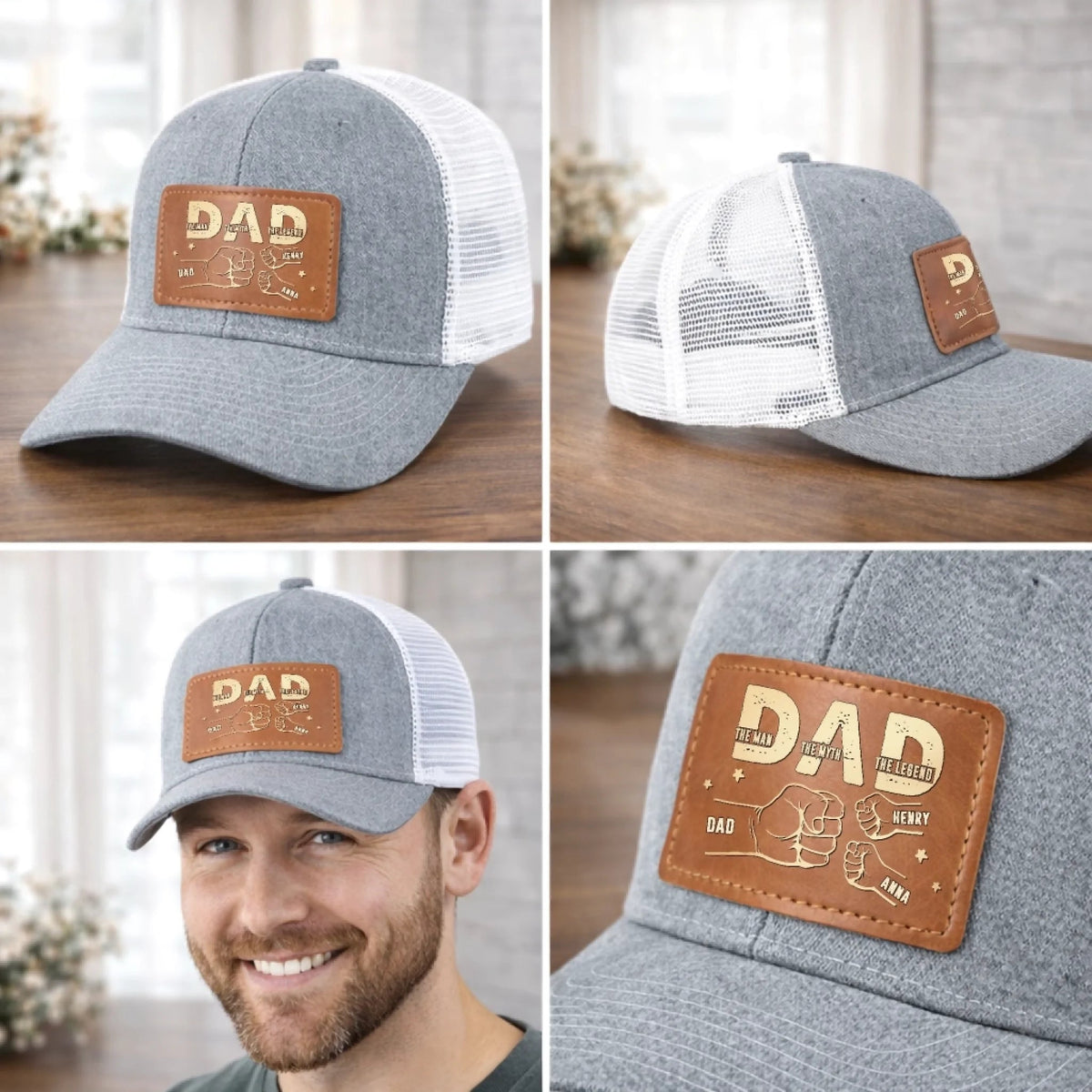 Dad The Man The Myth The Legend - Personalized Leather Label Net Hat - Gift For Father, Father's Day Gift