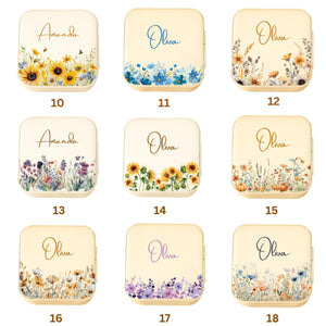 Personalized Floral Jewelry Box, Custom Name Travel Jewelry Case, Bridesmaid Gift, Wedding Gift for Her | Portable Ring & Earring Storage