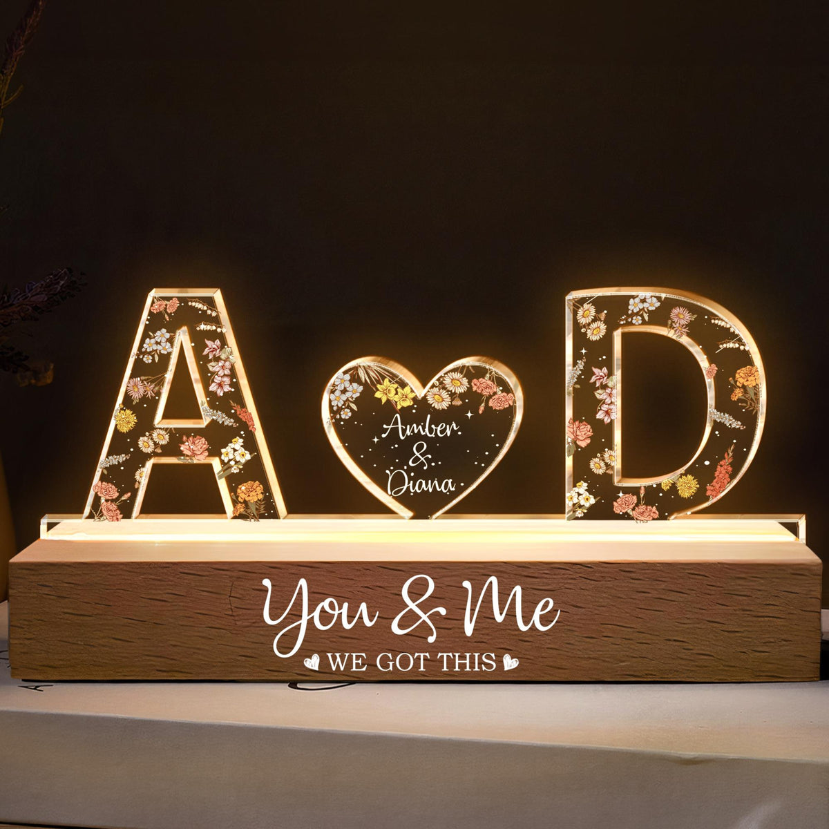 You & Me We Got This - Personalized Couple Name Led Night Light - Couple Home Decoration, Custom Letter Gift For Couple, Wedding Anniversary