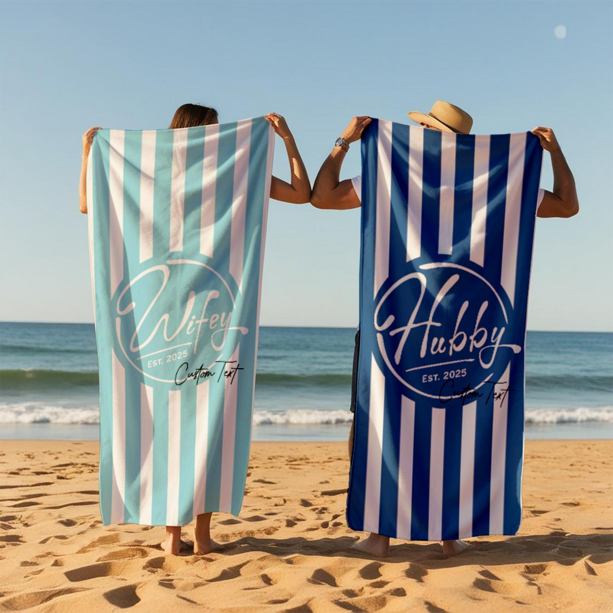Wifey and Hubby Beach Personalized Beach Towels, Honeymoon Gift, His and Hers Newlywed Gift, Personalized Wedding Gift