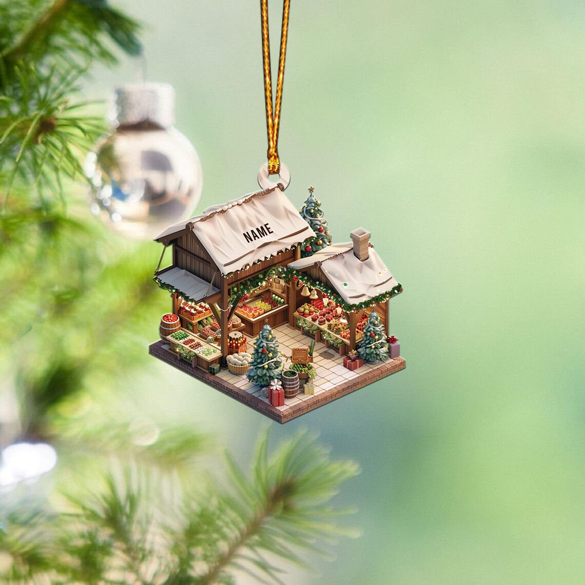 Personalized Market Stand 2D Flat Christmas Ornament, Market Stand Car Ornament, Market Stand Holiday Gift, Housewarming Gifts