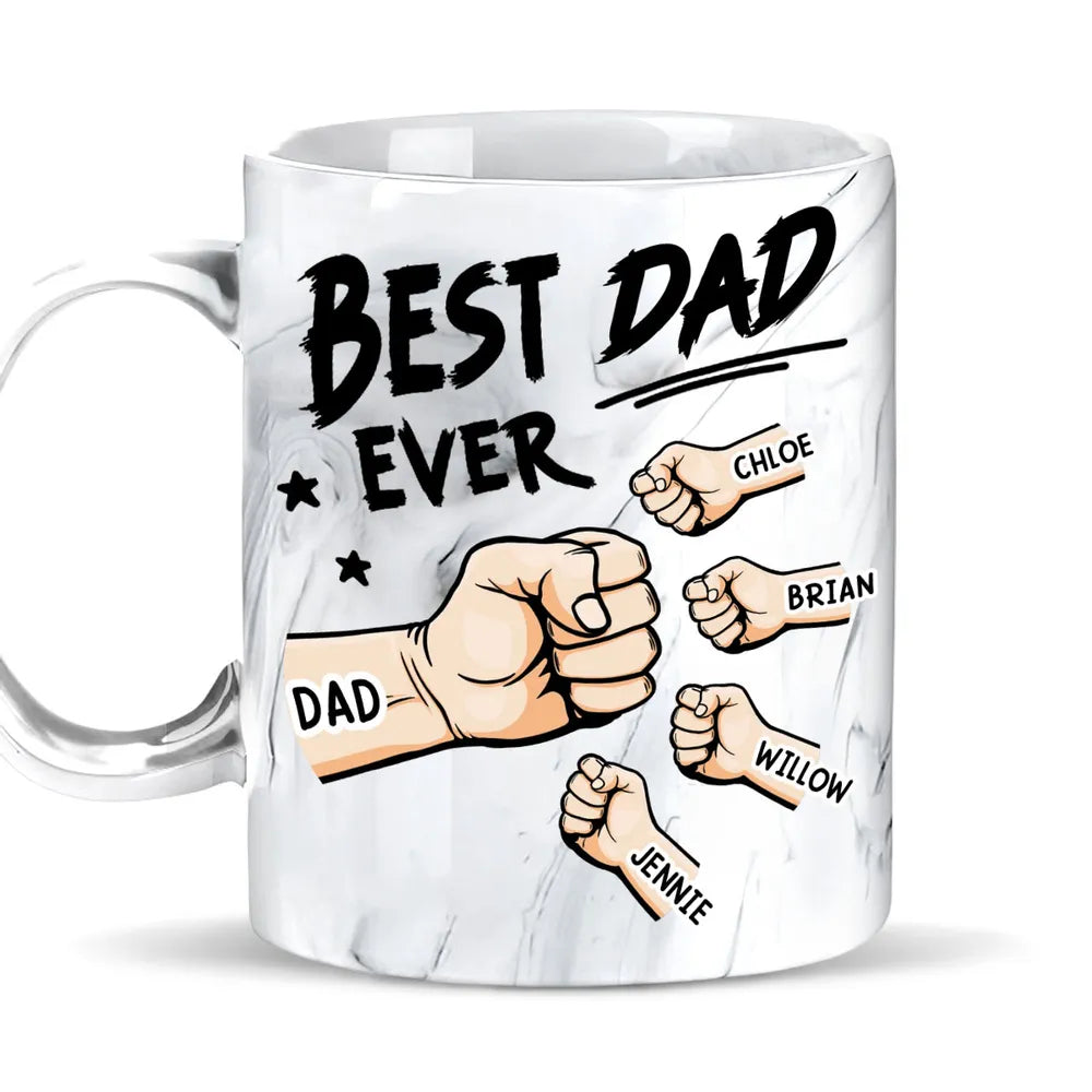 Best Dad Ever Dad & Kids Fist Bump - Personalized Marble Mug - Gift For Dad, Papa, Father's Day Gift