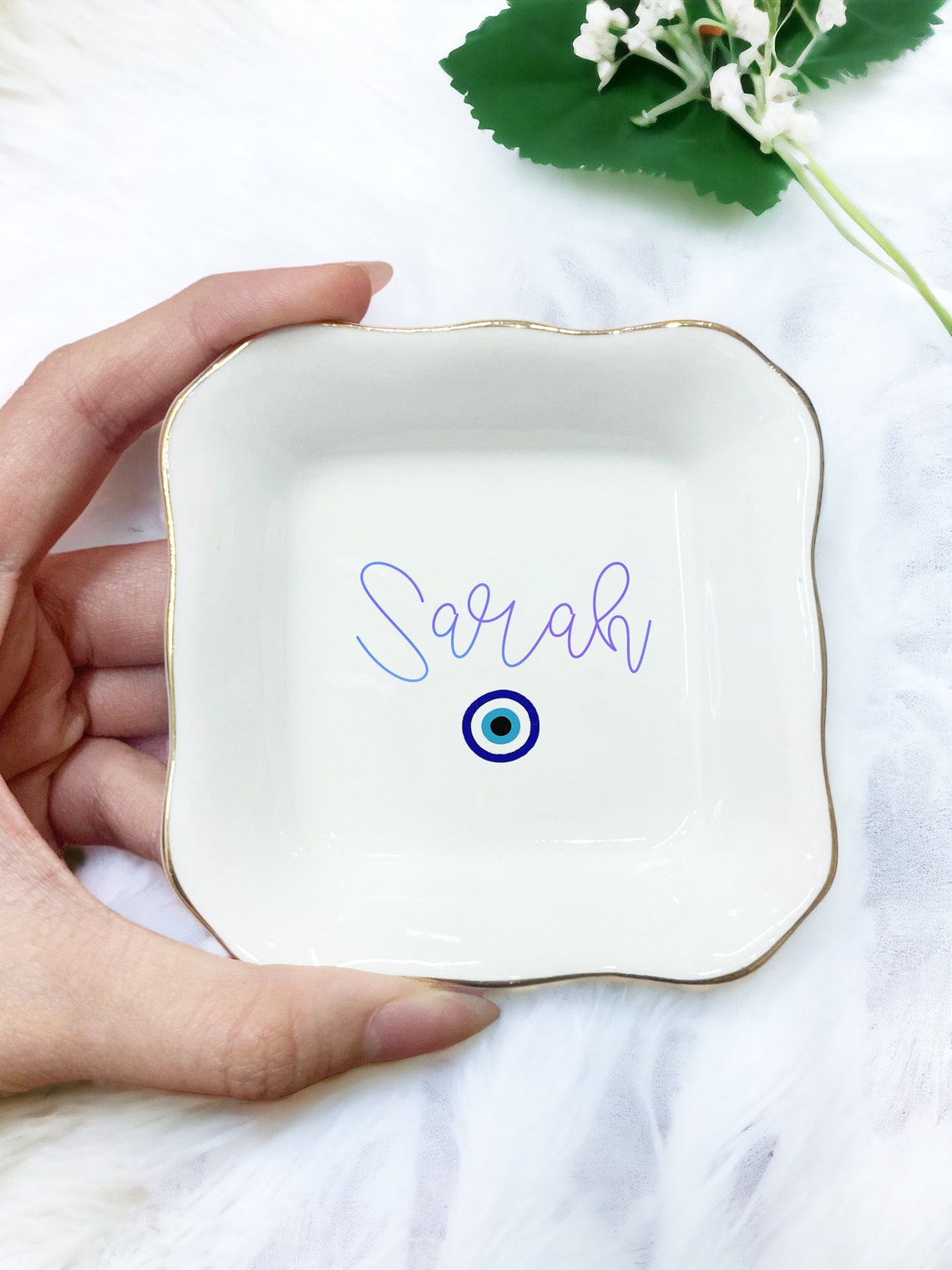 Personalized Evil Eye Birthday Ring Dish - Protection Gifts for Friend Bridesmaid Wedding Gifts