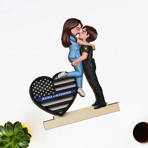 Hero Couple Hugging Kissing Keepsake Gift by Occupation Personalized Wooden Plaque, Valentine's Day Gift For Couple