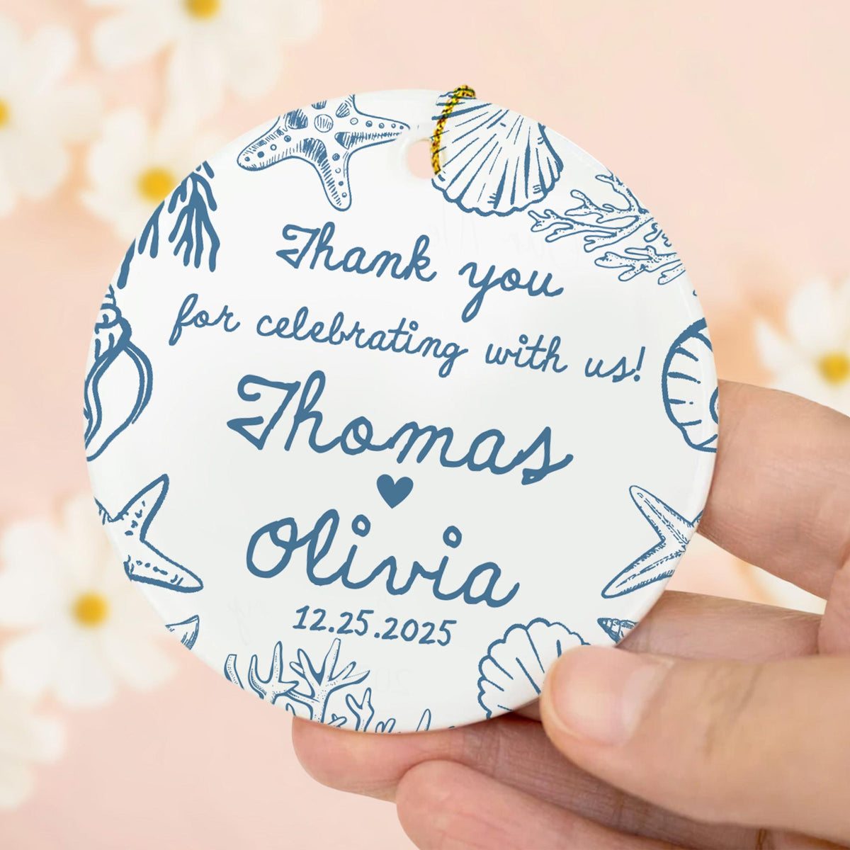 Personalized Thank You Wedding Guests Ornament, Custom Beach Wedding Ceramic Ornament, 2025 Wedding Favor, Thank You Gift For Wedding Guests