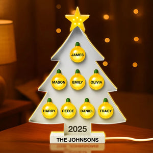 Family Christmas Tree With Light Bulbs - Personalized Light Box - Gift For Family, Christmas Home Decoration