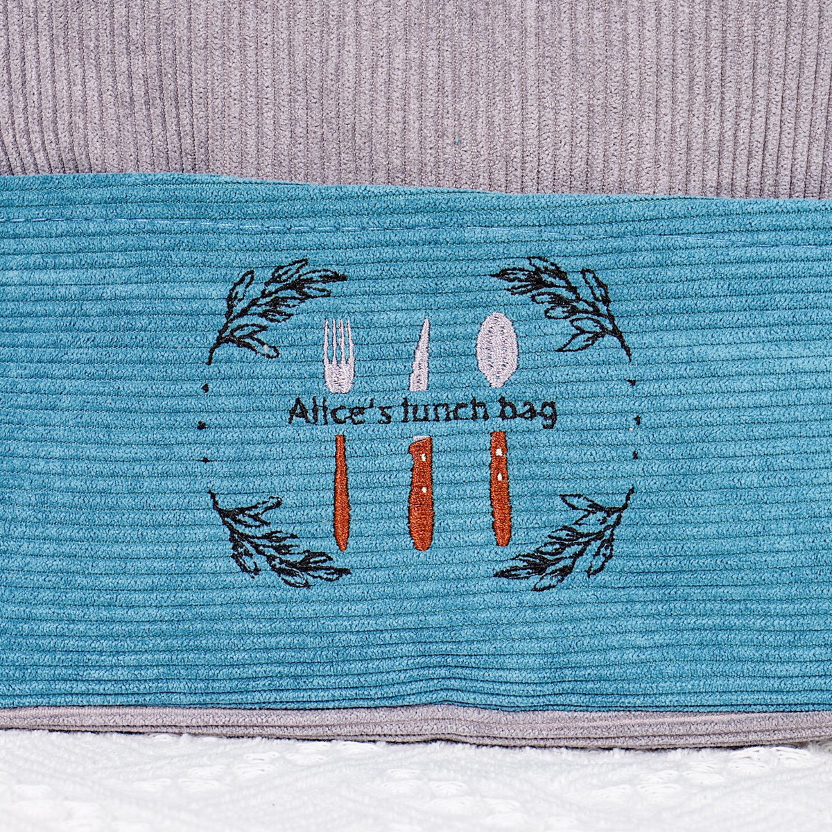 Personalized Corduroy Embroidered Lunch Bag, Custom Embroidered Lunch Bag, Reusable Lunch Bag, Custom Lunch Bag, Children's Lunch Bag