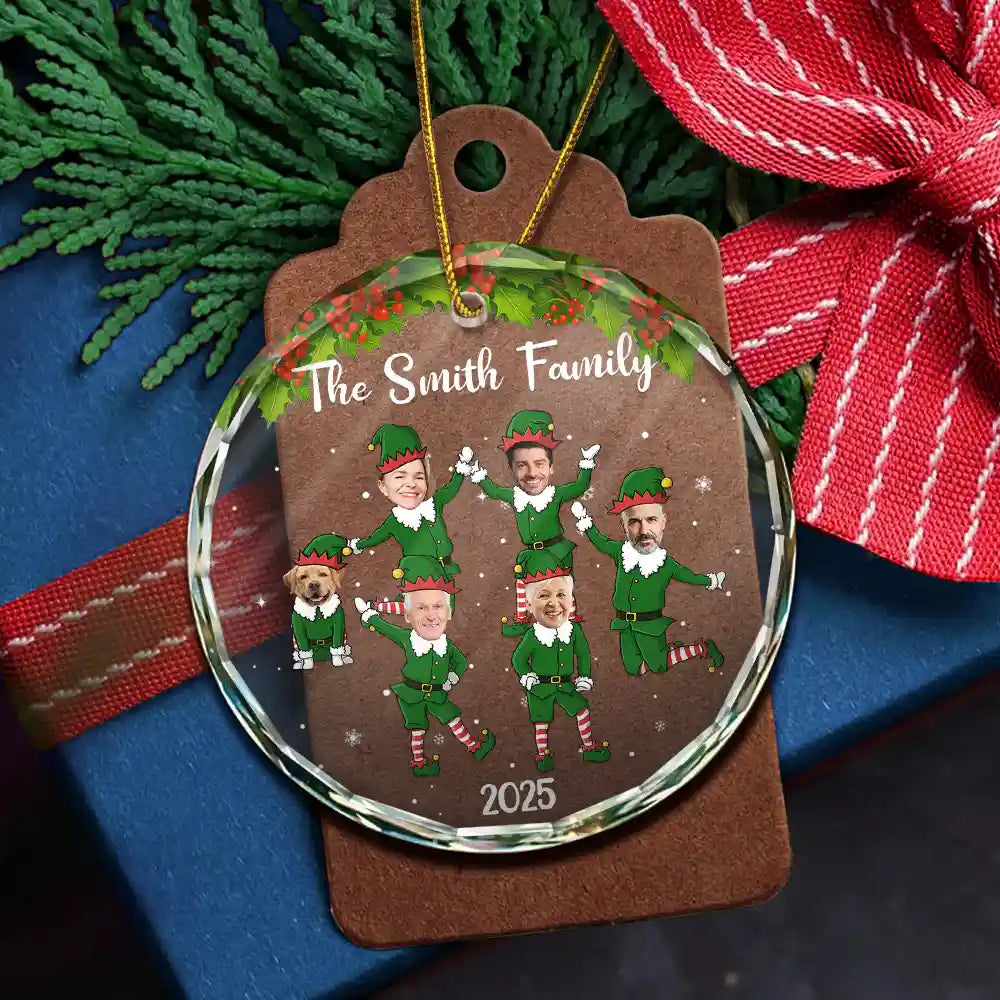 Custom Photo Playful Elves - Personalized Crystal Ornament - Christmas Gift For Family