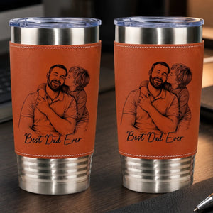 Best Dad Ever - Personalized Leather Tumbler - Gift For Dad, Grandpa, Father's Day Gift