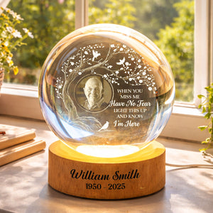 When You Miss Me Light This Up Engraved Text On Wooden Base - Personalized Crystal Ball LED Night Light - Heartfelt Memorial Remembrance Keepsake