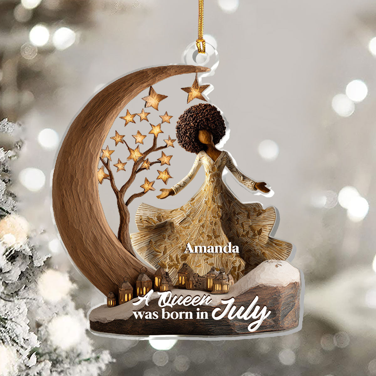 A Beautiful Queen Was Born - Personalized Acrylic Ornament - Christmas Gift For Black Sistas, Sisters, Friends
