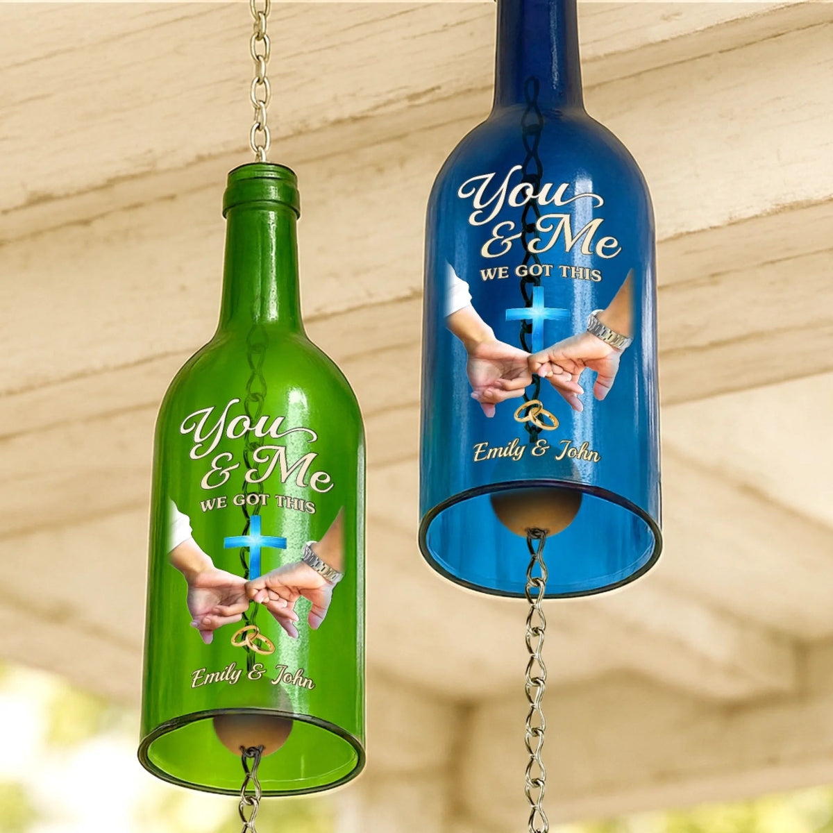 You & me We Got This - Personalized Wine Bottle Wind Chime - Gift For Couple