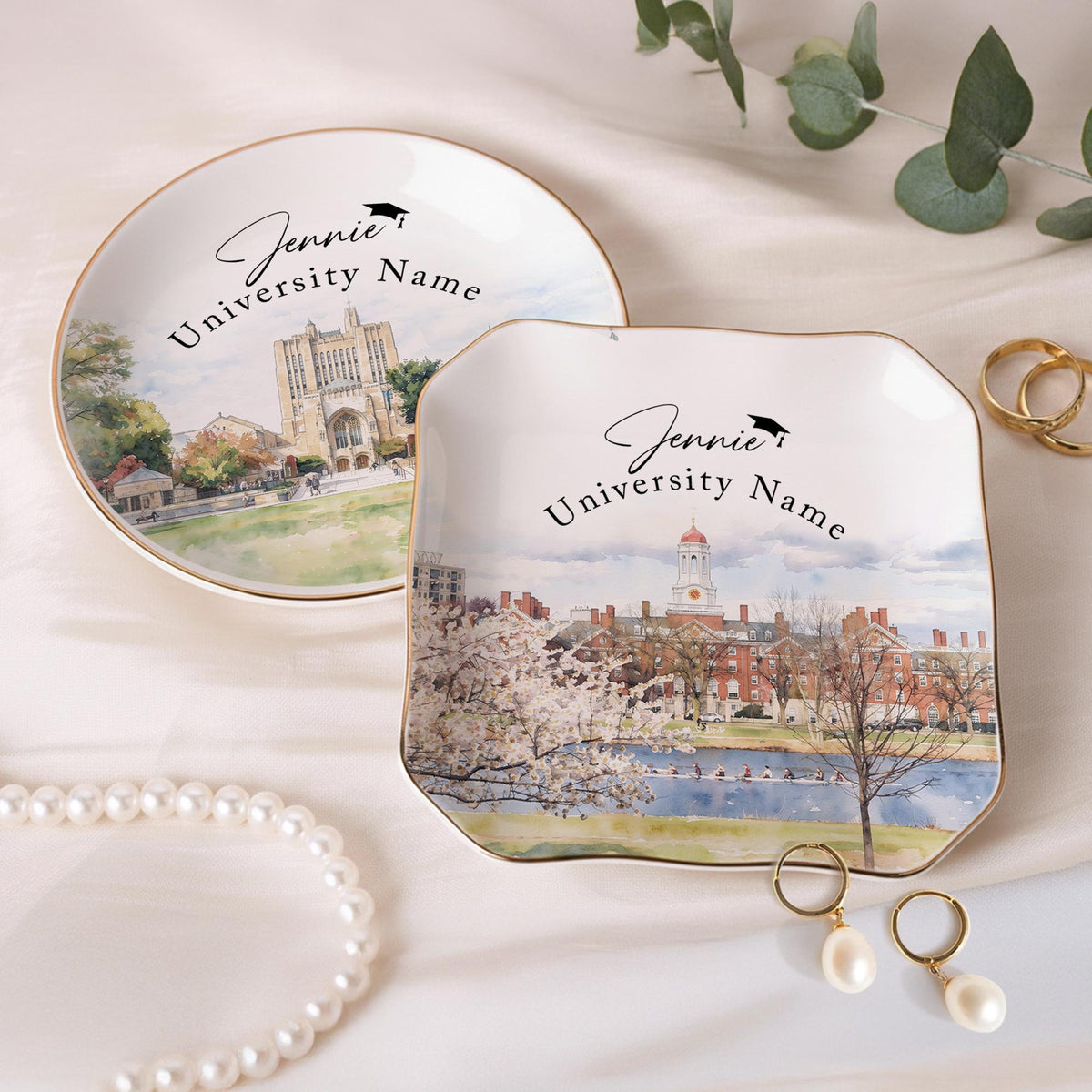 Custom University Campus Jewelry Dish, Personalized College Graduation Gift, School Logo Ring Dish, Graduate Keepsake,Grad Gift for Daughter