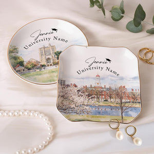 Custom University Campus Jewelry Dish, Personalized College Graduation Gift, School Logo Ring Dish, Graduate Keepsake,Grad Gift for Daughter