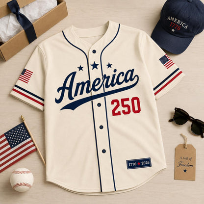 Personalized America 250 Baseball Jersey, 1776 2026 Custom Name USA 250th Anniversary Shirt, Patriotic Baseball Jersey, 4th of July Gift