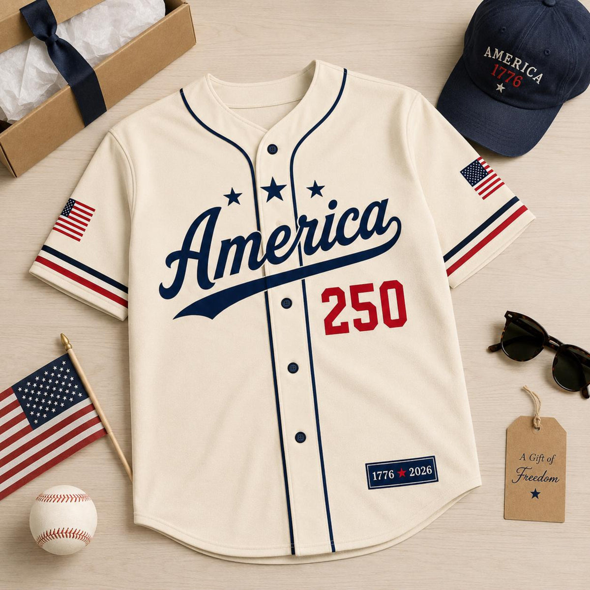 Personalized America 250 Baseball Jersey, 1776 2026 Custom Name USA 250th Anniversary Shirt, Patriotic Baseball Jersey, 4th of July Gift
