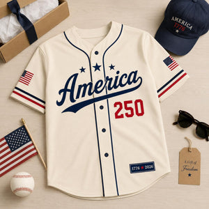 Personalized America 250 Baseball Jersey, 1776 2026 Custom Name USA 250th Anniversary Shirt, Patriotic Baseball Jersey, 4th of July Gift