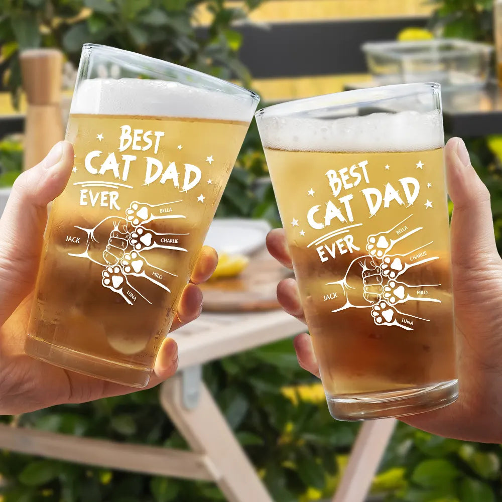 Best Dog Dad Cat Dad Ever - Personalized Beer Glass - Gift For Dog Dad, Cat Dad, Father's Day Gift