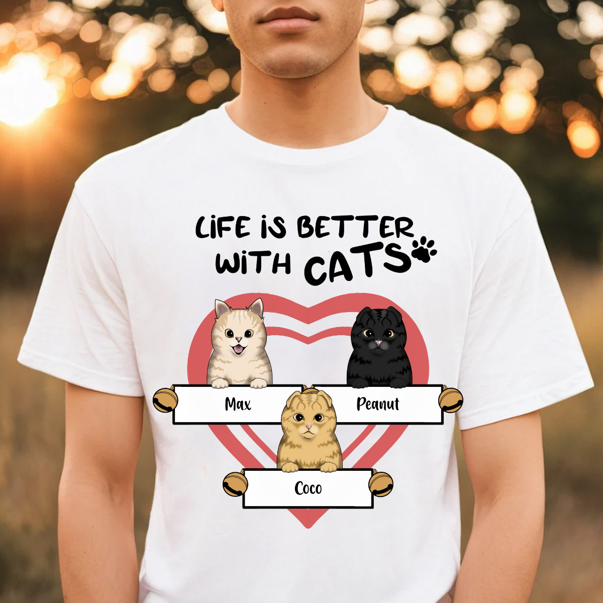 Life Is Better With Cats Jingle Bell Custom Tee Personalized T Shirt Christmas Gift For Cat Lovers Custom Gift For Cat Mom