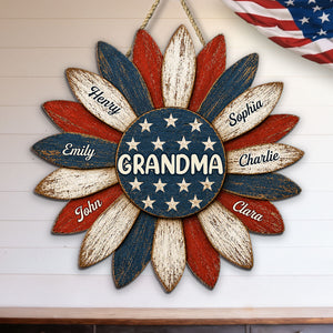 Grandma Nation Flag Sunflower America 250th Anniversary - Personalized Wood Sign - 250 Years Of Freedom, Patriotic Decoration