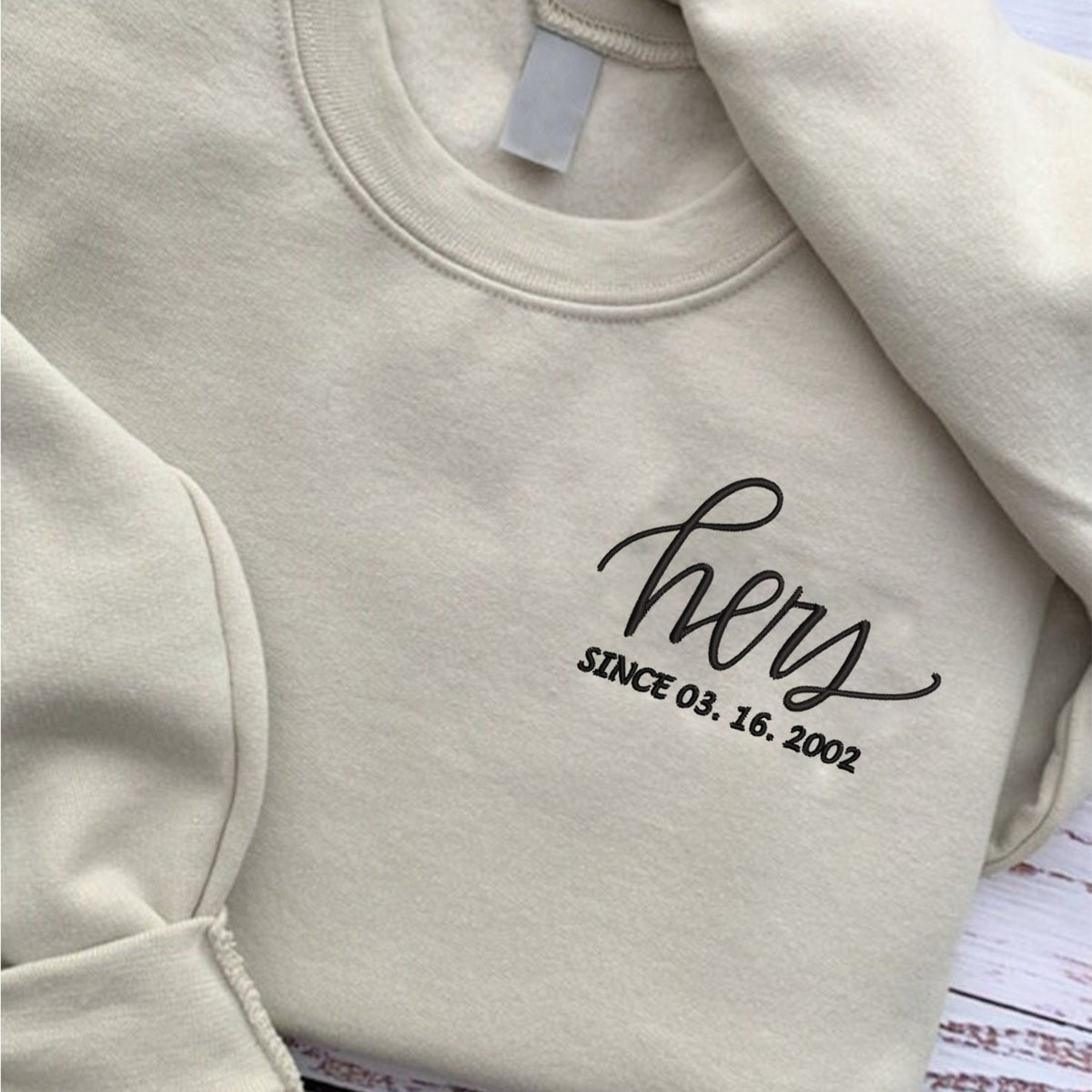 Personalized Embroidered Couple Matching Sweatshirt With Name on Sleeve, Anniversary Date Couples Sweater, Couples Gifts Valentines Day