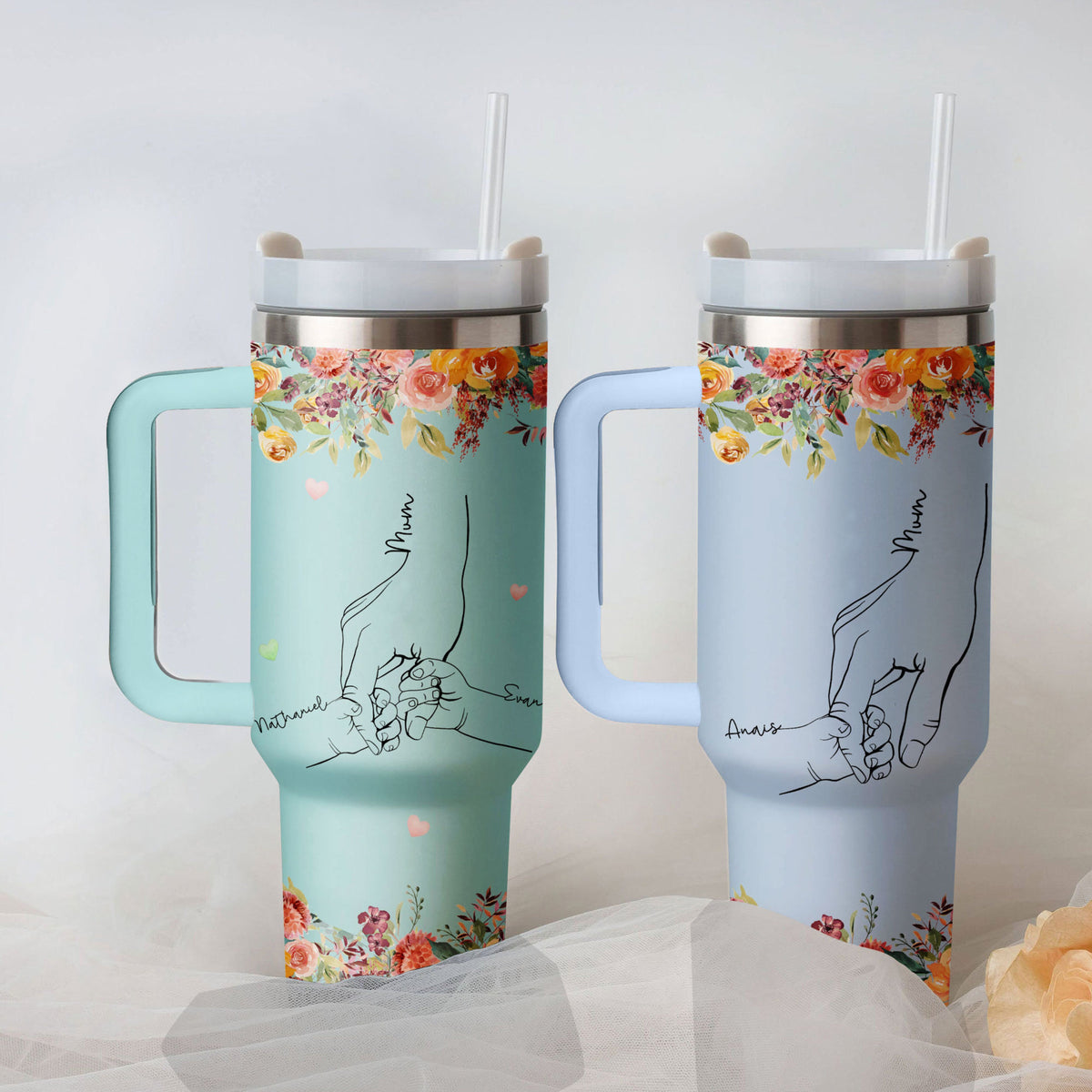 Floral Mom Holds Kids Hand - Personalized Tumbler - Gift For Mother 5_39bbff9c-2685-423a-9c95-1213dc411986.jpg?v=1713933447