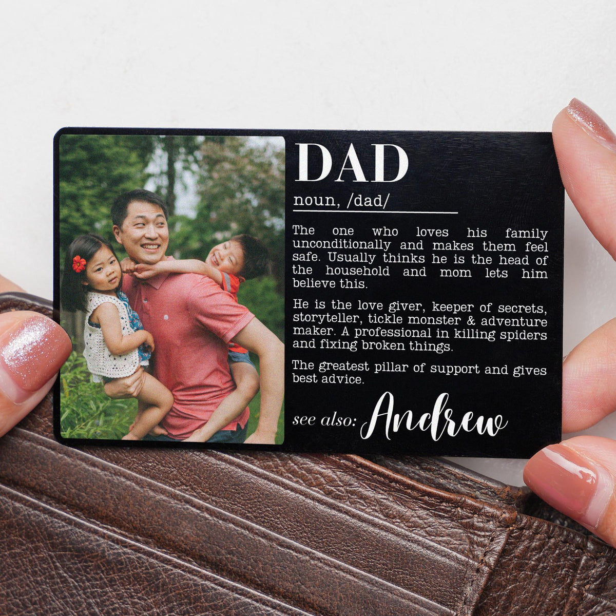 Personalized Dad Definition Metal Wallet Card, Unique Father's Day Gift from Kids, Engraved Wallet Insert, Christmas Birthday Gift for Dad