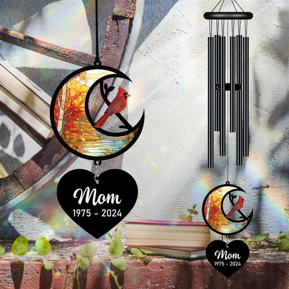 Personalized Memorial Wind Chime, Red Bird Wind Chime, Cardinal Bird Suncatcher Wind Chime, In Loving Memory, Family Gift, Love Family