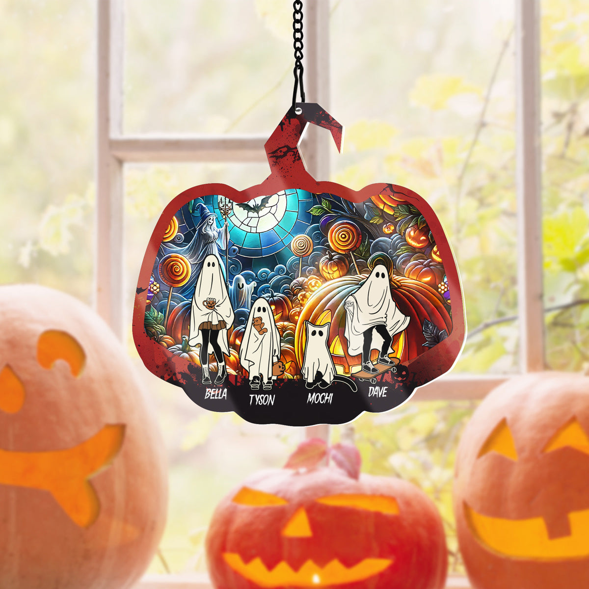 Halloween Ghost Family - Personalized Suncatcher Ornament - Halloween Gift For Family
