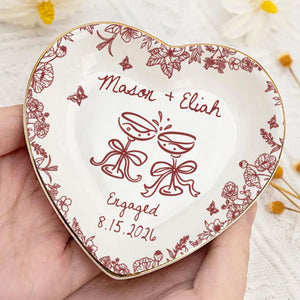 Personalized Engagement Jewelry Dish Custom Couple Name & Date Ceramic Keepsake Gift