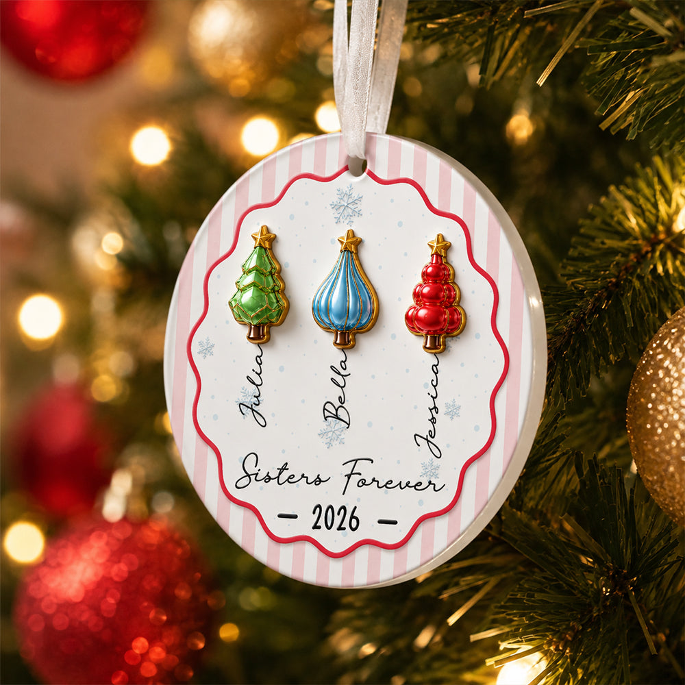 Christmas Tree Ornament Friends Forever Striped Patterns - Real 3D Raised Ornament
