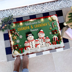3D Effect Festive Christmas Snowman Welcome To Grandma Grandpa House - Personalized Doormat - Christmas Gift For Grandparents