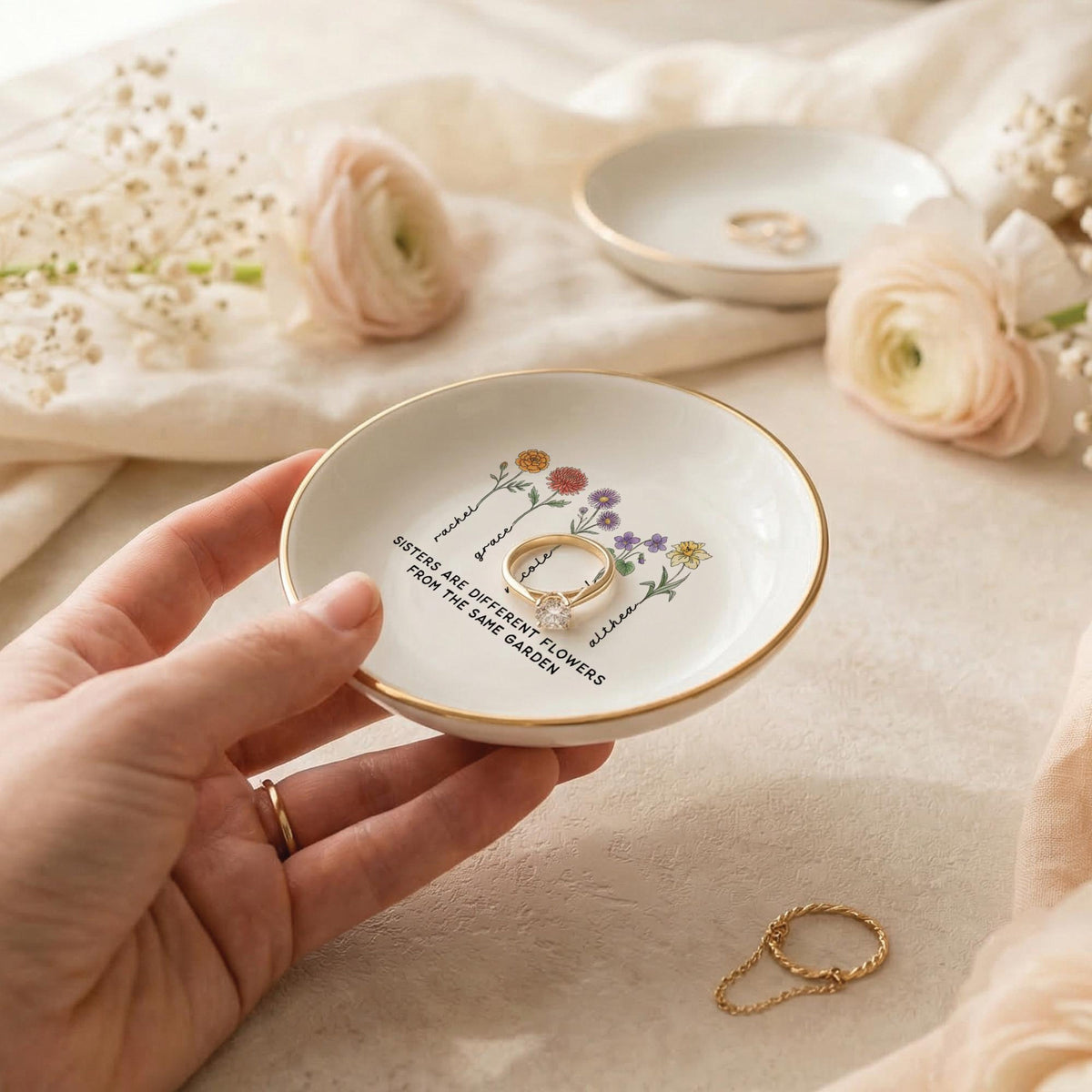 Sister Gift Jewelry Dish| Personalized Flower Ring Holder | Birthday Gift for Sister