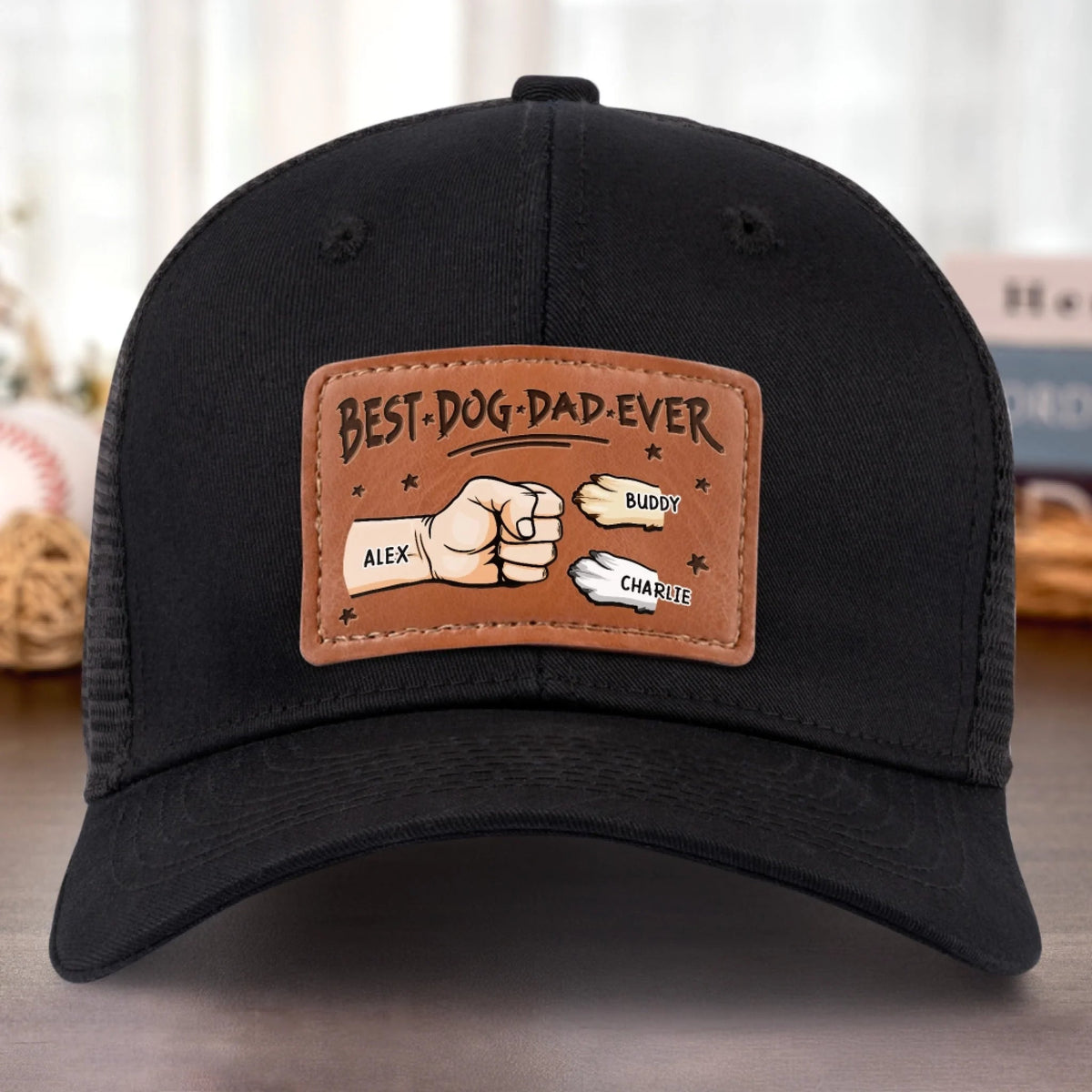 My Fur Babies Are My Real Love - Personalized Leather Label Net Hat - Gift For Dog Dad, Father's Day Gift