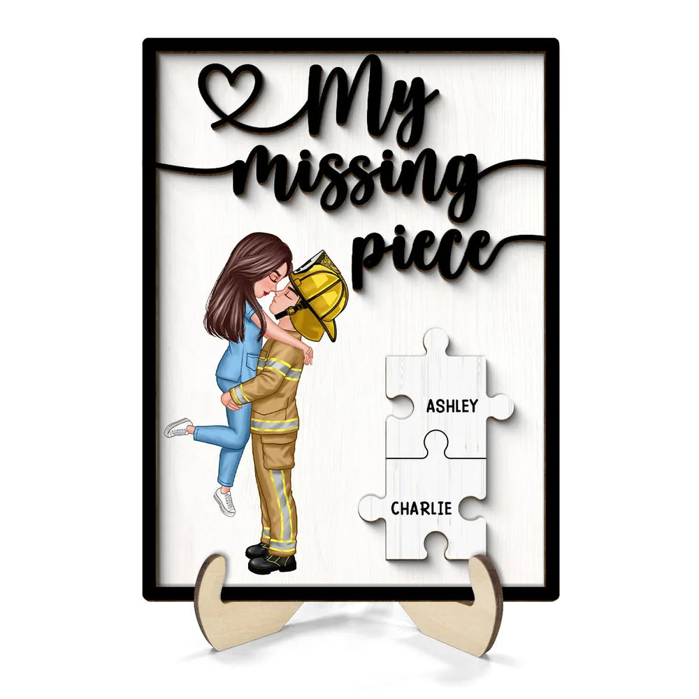 My Missing Piece Romantic Couple - Personalized 2-Layer Wooden Plaque - Anniversary Gift For Couple
