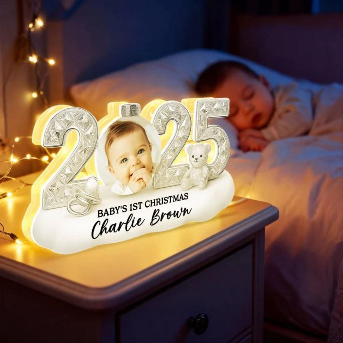 Baby Photo 2025 First Christmas - Personalized Light Box - Christmas Gift for New Parent, Newborn Keepsake