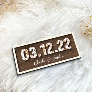 Couple Engagement Wedding Anniversary Special Date Custom Flower Printed Wooden Plaque, Gift For Her, Gift For Him