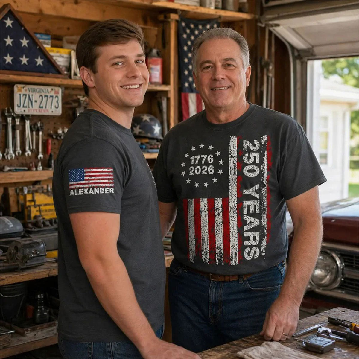 250 Years American Flag Custom Name - Personalized Sleeve Printed Shirt - United States 250th Anniversary USA Patriotic