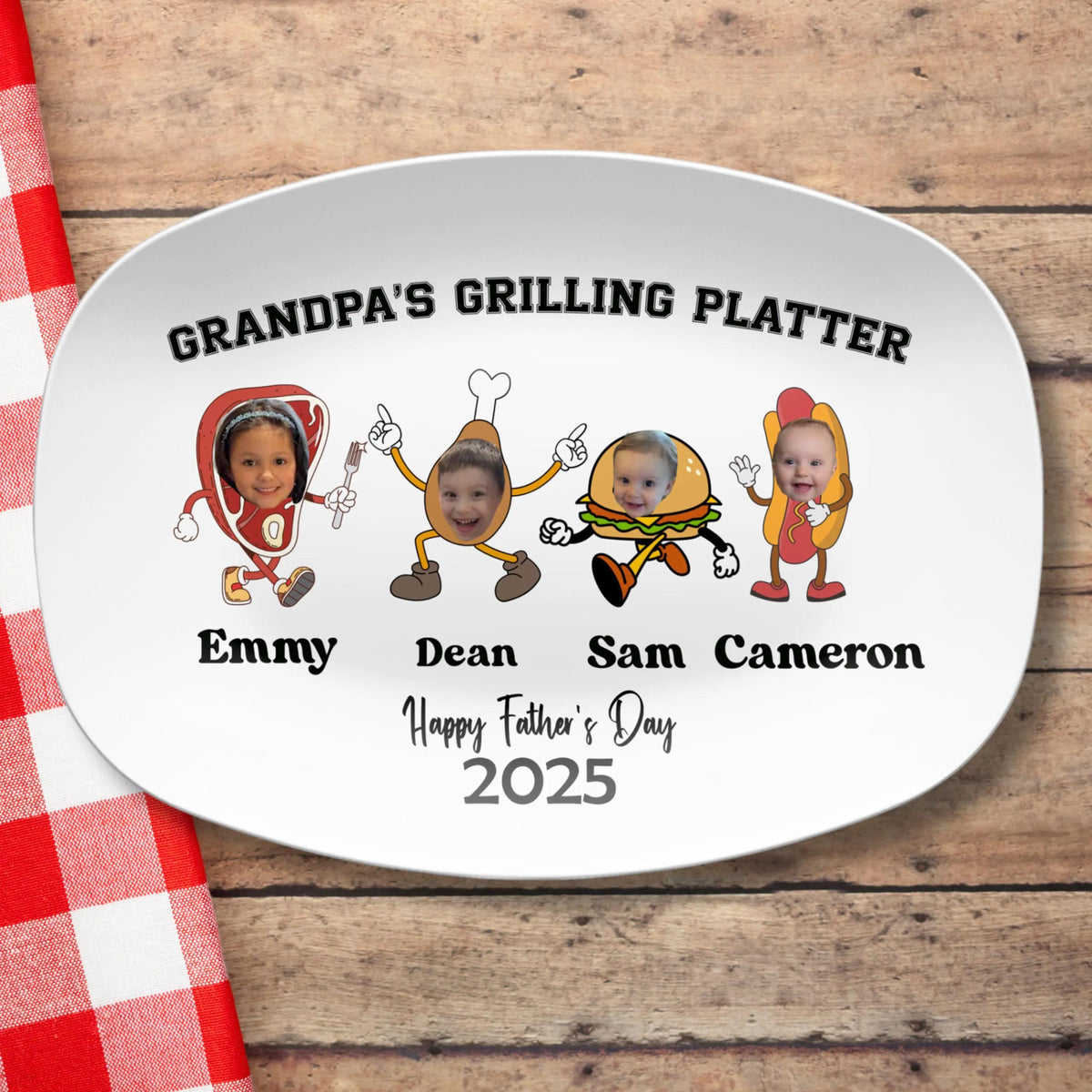 Custom Platter Gifted Father Day, Personalized Daddy's Grilling Plate, Custom BBQ Gift for Dad Grandpa or Husband, Unique Fathers Day Present