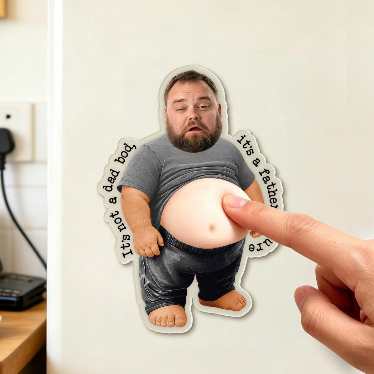 Funny Daddy Face Squishy Belly Fridge Magnet, Personalized Father's Day Gift For Husband, Custom Dad Photo Magnet, Gift From Son Daughter