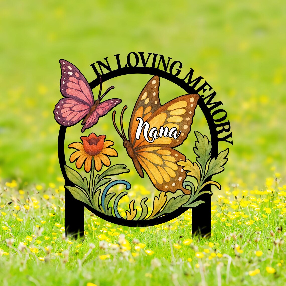 Custom Butterfly Memorial Sign with Stakes, Mother's Day Gift, Grandma Memorial Sign, Grave Marker, Nana's Blessings, In Loving Memory Yard