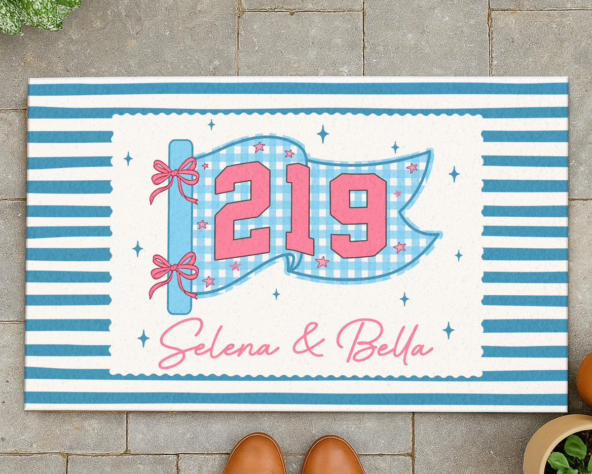 Personalized Striped Dorm Doormat: Girls Dorm Decor, College Apartment Decor, Welcome To Our Dorm, Housewarming Gift, Student Gift