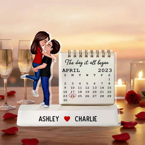 The Day It All Began Kissing Couple - Personalized Acrylic Table Sign - Anniversary Gift For Couple