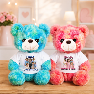 Birthday Teddy Bear Plush - Custom Photo and Name - Personalized Teddy Bear