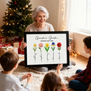 3D Sea Glass Birth Month Flowers Grandma's Garden - Personalized Canvas - Gift For Grandma, Mom, Birthday Gift