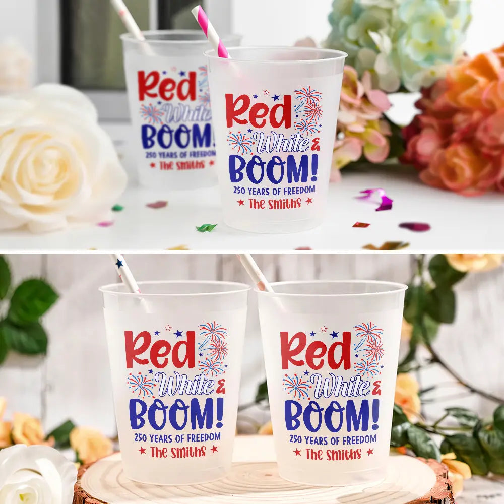 Red White & Blue US Independence Day - Personalized Plastic Frosted Cup - Patriotic Gift, 4th Of July Gift, 250th Anniversary