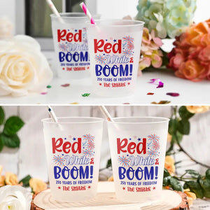 Red White & Blue US Independence Day - Personalized Plastic Frosted Cup - Patriotic Gift, 4th Of July Gift, 250th Anniversary