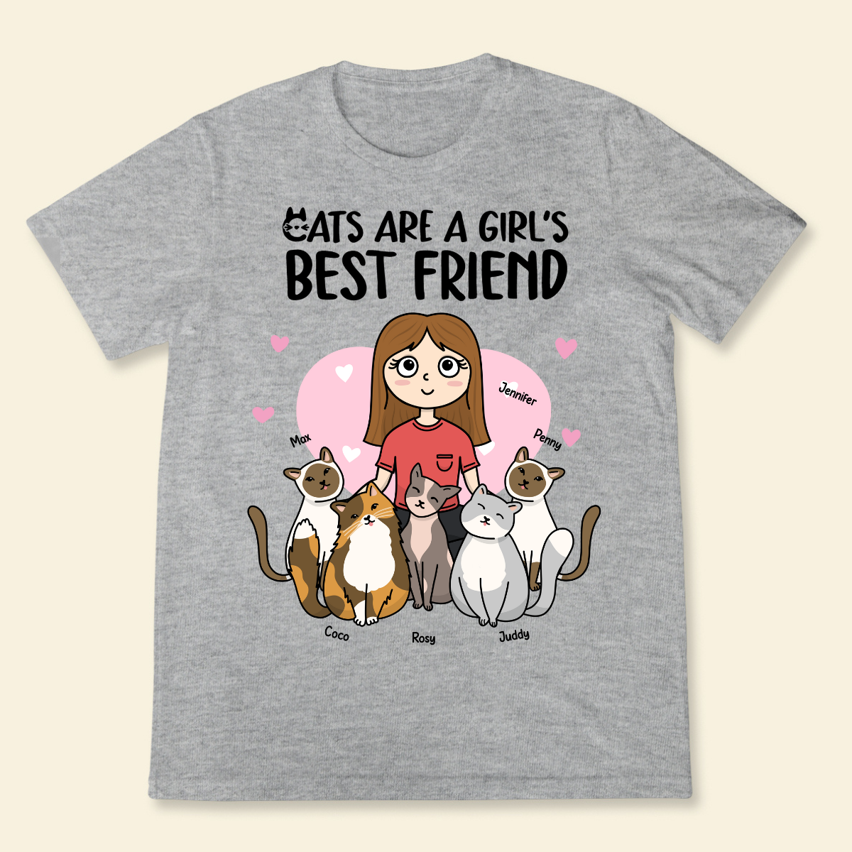 Cats Are A Girl's Best Friend Custom Gift For Cat Mom Personalized T Shirt For Cat Lovers Christmas Gift For Cat Mom Girl Loves Cat