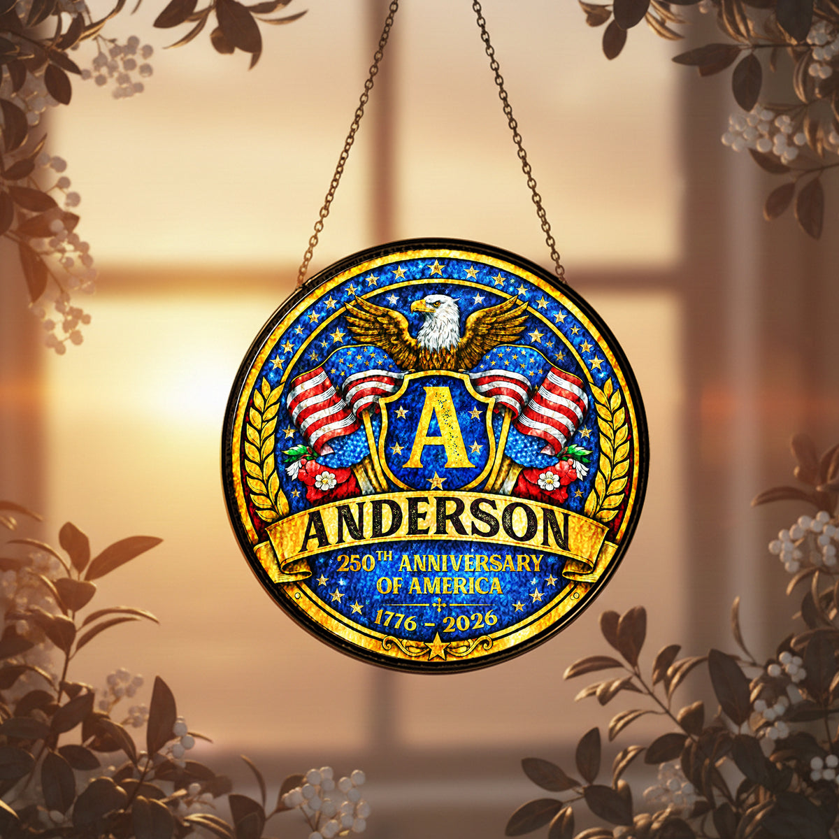 Personalized Eagle Crest Glass Suncatcher 250th Anniversary