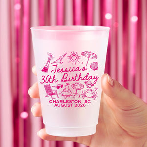 Beach Birthday Cups Coastal Birthday Party Decor, Custom Frosted Cup for Birthday Party, Personalized Frosted Cup